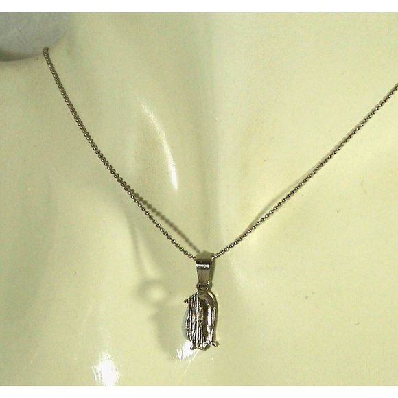 Penguin Pendant Dainty Necklace Adjustable Extender Small Ball Chain Silver Tone - Picture 4 of 5
